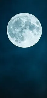 Luminous full moon against a dark blue night sky, radiating a calming glow.