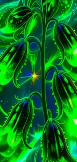 Vibrant luminous green floral wallpaper art.