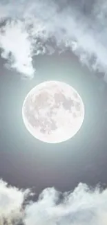 Full moon surrounded by soft clouds in night sky wallpaper.