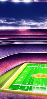 Luminous stadium at night with a brightly lit football field.