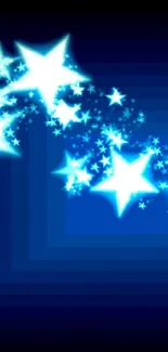 Glowing white stars on a navy blue background, creating a celestial effect.