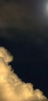 Serene night sky with a glowing moon and illuminated clouds.