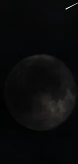 Dark lunar eclipse, black night sky with moon in focus.