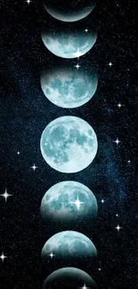 Moon phases wallpaper with starry night