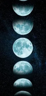 Vertical wallpaper depicting moon phases against a starry night sky.