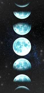 Lunar phases against a starry background in a mobile wallpaper.