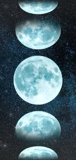 Lunar phases with galaxy background in blue tones.