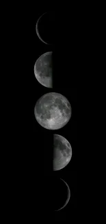 Mobile wallpaper featuring the phases of the moon on a black background.