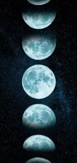 Moon phases wallpaper with a starry night sky background.