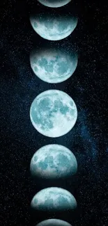 Lunar phase progression on a starry background wallpaper.