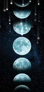 Phases of the moon on a starry background.