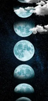 Lunar phases against a dark starry sky background.