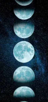 Phases of the moon against a starry night sky wallpaper.