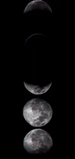 Mobile wallpaper of the moon's phases vertically aligned on a dark background.