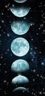 Lunar phases on a starry night theme wallpaper.