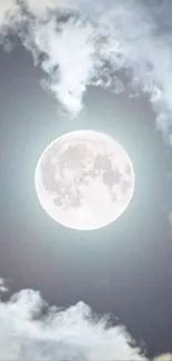 Full moon with clouds in the night sky wallpaper.