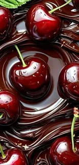 Cherries covered in rich chocolate swirl, creating a mouthwatering visual treat.