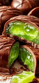 Chocolate with vibrant green filling