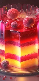 Artistic raspberry cake wallpaper with vibrant layers and rich colors.