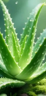 Close-up of aloe vera with dewdrops.
