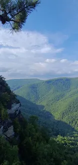 Lush green mountain landscape with a clear sky.