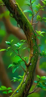 Vibrant green tree branch with lush leaves