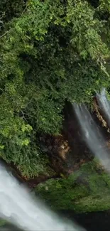 Lush green waterfall with cascading streams.