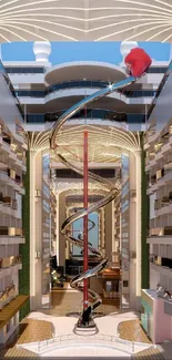 Luxurious atrium with a spiraling slide and elegant architectural design.