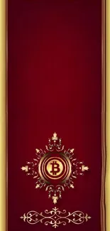 Luxurious red and gold Bitcoin wallpaper for mobile.