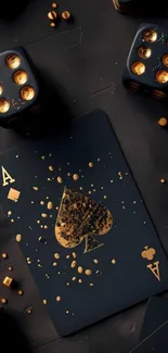 Luxurious black and gold card and dice design wallpaper.