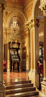 Luxurious wallpaper with ornate casino architecture and chandeliers.