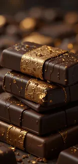 Stacked chocolate bars with gold accents.