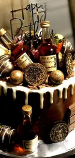 Luxurious chocolate cake with elegant decorations.