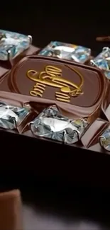 Luxurious chocolate bar with gem accents.