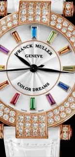 A luxurious watch with colorful gems.
