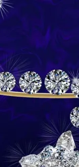 Luxurious diamond art wallpaper with dark blue background.