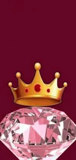 Burgundy wallpaper with crown and diamond.