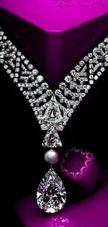 Luxurious diamond necklace on purple background wallpaper.