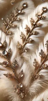 Golden feather and jewel decorated wallpaper