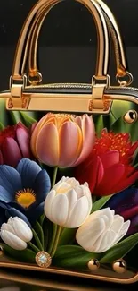 Luxurious handbag with vibrant floral design