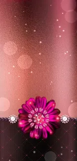 Luxurious floral wallpaper with a vibrant pink flower and sparkling details.