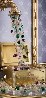 Luxurious display of gems flowing from a golden spout.