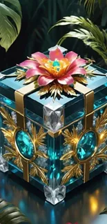 Gemstone box with tropical flowers wallpaper.