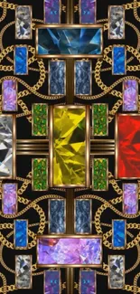 Intricate gemstone pattern wallpaper with vibrant colors and luxurious design.