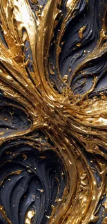 Luxurious gold and black abstract swirl wallpaper for mobile.