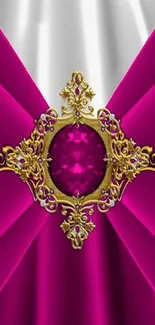 Luxurious gold and magenta wallpaper with intricate design.