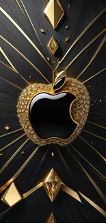 Luxurious black and gold apple wallpaper.