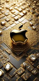 Exquisite gold Apple logo with intricate details.