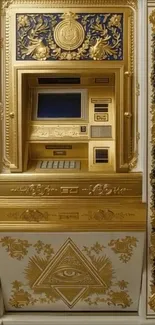 Ornate gold ATM with intricate design.