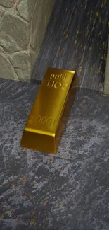 An elegant gold bar on a textured surface.